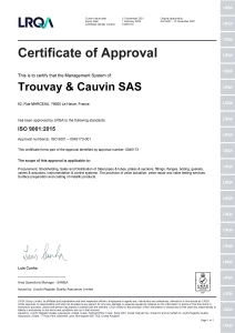 TROUVAY & CAUVIN France office ISO Certificate